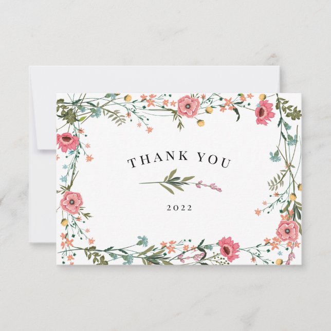 Carte de remerciements Fleur sauvage rose (Devant)