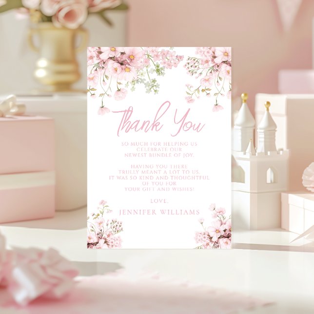 Carte De Remerciements Fleur sauvage rose Floral Baby Girl Douche (Créateur téléchargé)