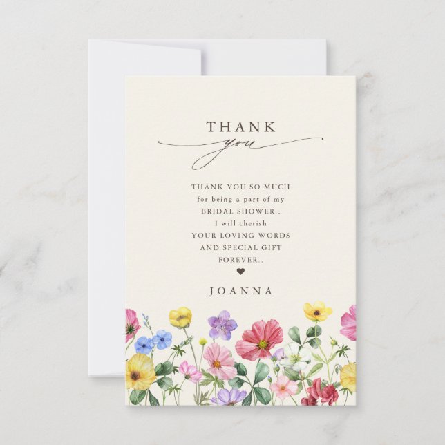 Carte De Remerciements Fleur sauvage Rustic Chic Floral Fête des mariées  (Devant)