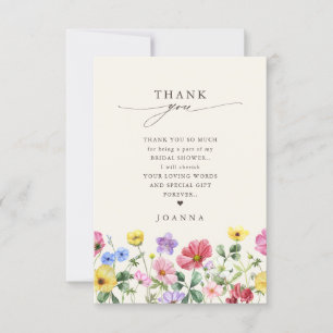 Carte De Remerciements Fleur sauvage Rustic Chic Floral Fête des mariées 