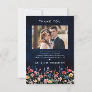 Carte De Remerciements Fleur sauvage Rustique Pays Boho Floral Marine Mar