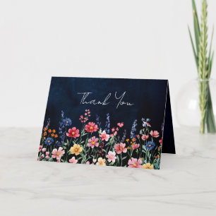 Carte De Remerciements Fleur sauvage Rustique Pays Boho Floral Marine Mar