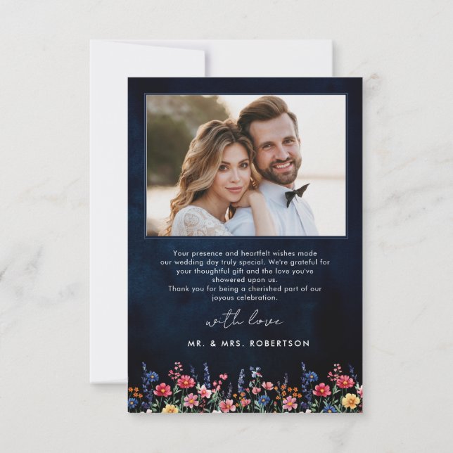 Carte De Remerciements Fleur sauvage Rustique Pays Boho Marine Mariage Ph (Dos)