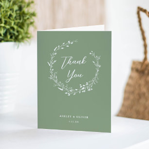 Carte De Remerciements Fleur sauvage rustique Sage vert + Mariage photo