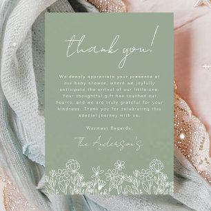 Carte De Remerciements Fleur sauvage Sage Green Baby dans le Baby shower 