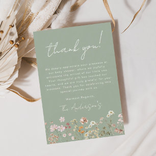 Carte De Remerciements Fleur sauvage Sage Green Baby dans le Baby shower 