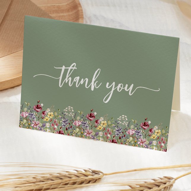 Carte De Remerciements Fleur sauvage Sage Green Baby shower Floral (Créateur téléchargé)