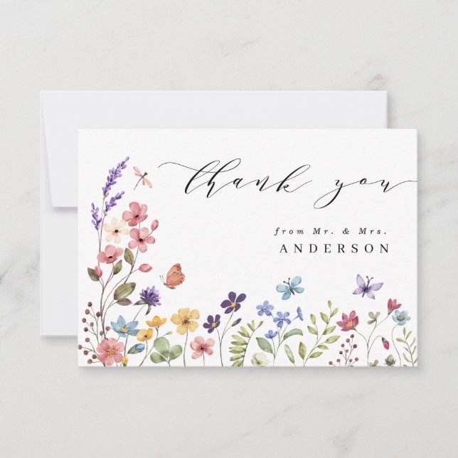 Carte De Remerciements Fleur sauvage Spring Summer Floral M. et Mme. (Devant)
