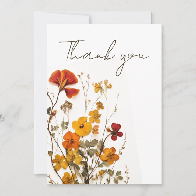 Carte De Remerciements Fleur Sauvage Texte Personnalisé Rouge Jaune Fémin (Devant)