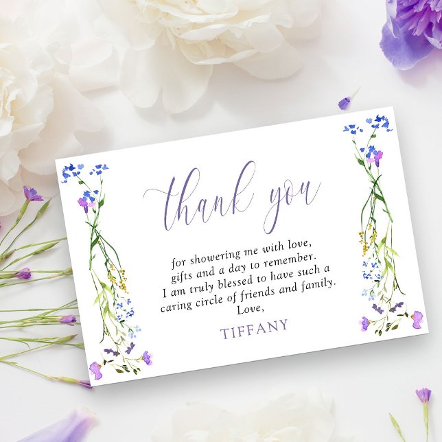 Carte De Remerciements Fleur Sauvage Violette Délicate Florale (Thank you cards from my Purple Wildflower Bridal Shower collection)