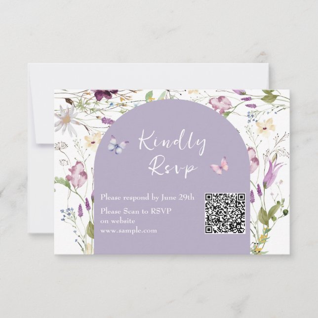 Carte De Remerciements Fleur sauvage Wild ONE Papillon Garden Qr Rsvp Car (Devant)