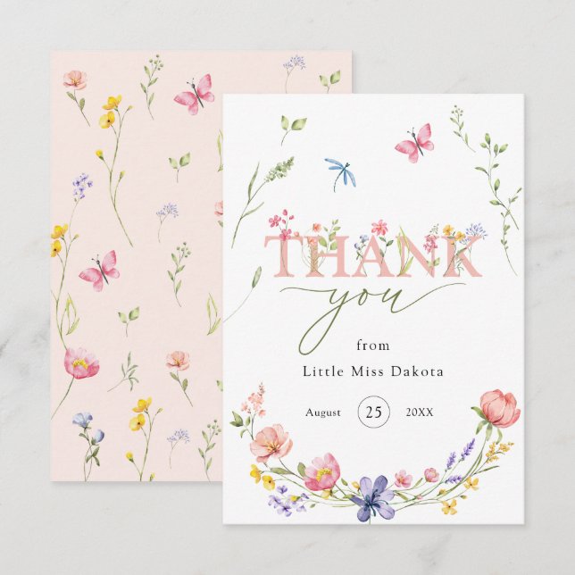 Carte De Remerciements Fleur sauvage Wild & Onederday 1er anniversaire Me (Devant / Derrière)