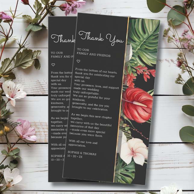 Carte De Remerciements Fleur tropicale et mariage feuille couleur foncé (Créateur téléchargé)