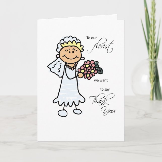 Carte De Remerciements Fleuriste de mariage, Merci, Mariée Bonhommes Allu (Devant)