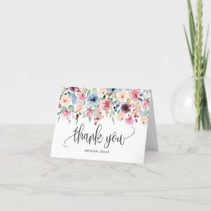 Carte De Remerciements Fleurs à l'aquarelle Bordure Calligraphie Script
