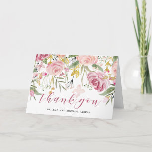 Carte De Remerciements Fleurs à l'aquarelle   Remerciement floral rose et