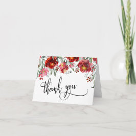 Carte De Remerciements Fleurs à l'aquarelle rouge de Bourgogne, écriture 