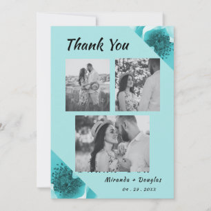 Carte De Remerciements Fleurs abstraites personnalisées bleues et blanche