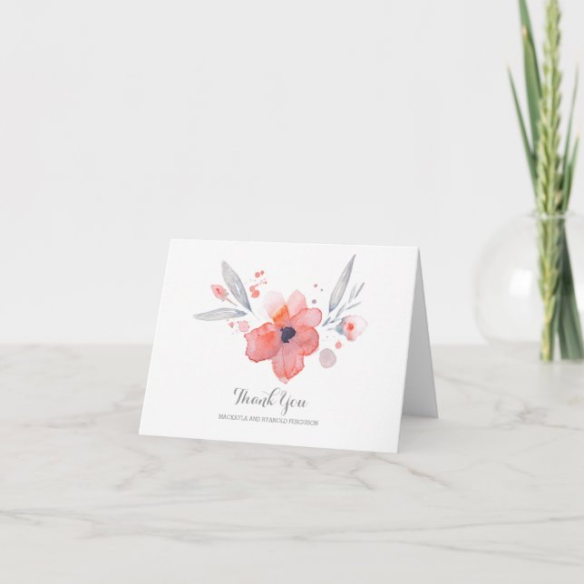 Carte De Remerciements Fleurs aquarelle Mariage romantique Remerciements (Devant)
