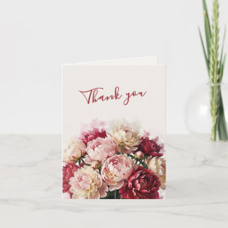 Carte De Remerciements Fleurs aquarelles | Mariage romantique aux pivoine
