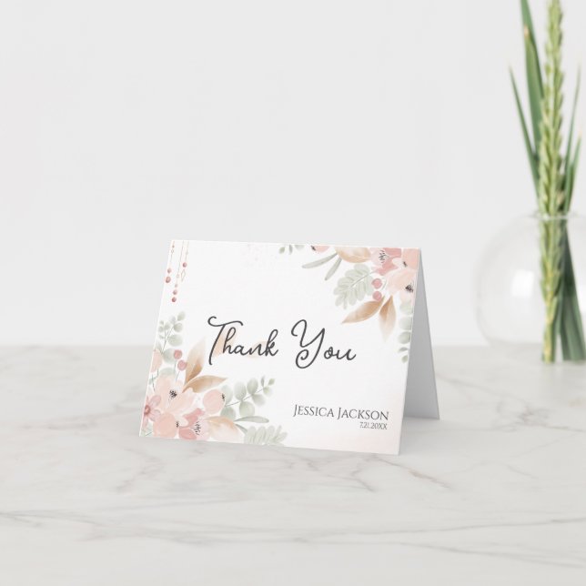 Carte De Remerciements Fleurs aquarelles pêche et sauge Fête prénuptiale (Devant)