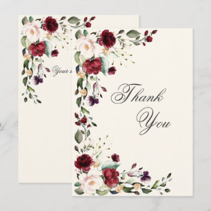 Carte De Remerciements Fleurs aquarelles rose Bourgogne 