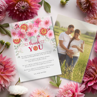 Carte De Remerciements Fleurs Aquarelles Rose Citron Fête Prénatale Bébé