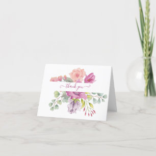 Carte De Remerciements Fleurs aquarelles rose et pêche personnalisées tha