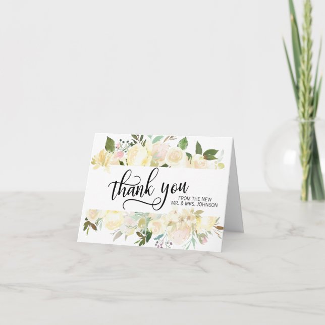 Carte De Remerciements Fleurs aquarelles rose ivoire pour remerciements d (Devant)