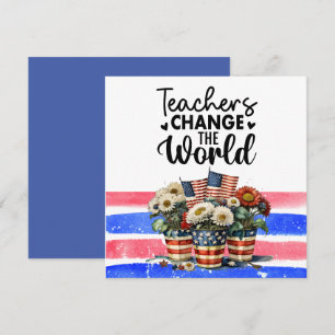Carte De Remerciements Fleurs avec drapeau d'Amérique pour enseignant