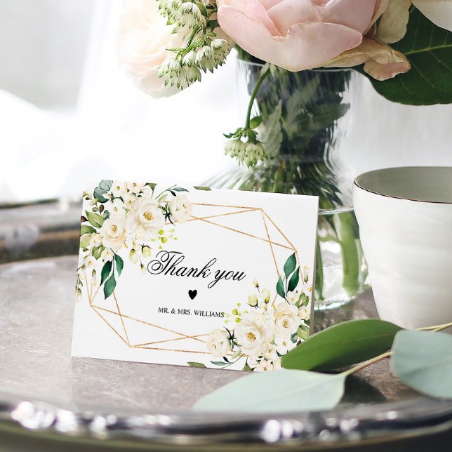 Carte De Remerciements Fleurs blanches et cadre or (Créateur téléchargé)