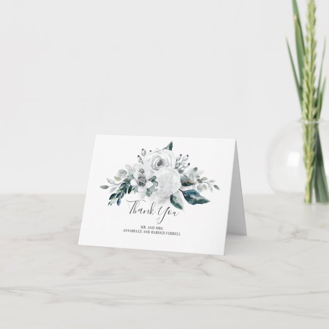 Carte De Remerciements Fleurs blanches et verdure Remerciement à l'aquare (Devant)
