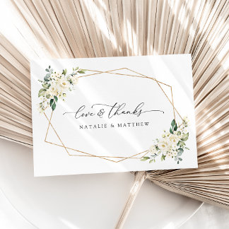 Carte De Remerciements Fleurs blanches, fleurs crème, verdure, mariage