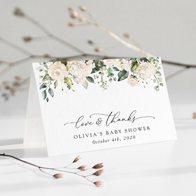 Carte De Remerciements Fleurs blanches, Fleurs de crème, Boho, Baby showe (Créateur téléchargé)