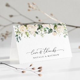 Carte De Remerciements Fleurs blanches, Fleurs de crème, Verdure, Mariage