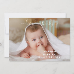 Carte De Remerciements Fleurs blanches Or Garçon Photo 1er Anniversaire B