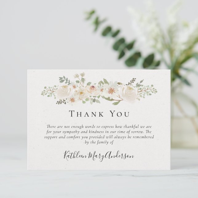 Carte De Remerciements Fleurs blanches Sympathie funéraire Florale (Debout devant)