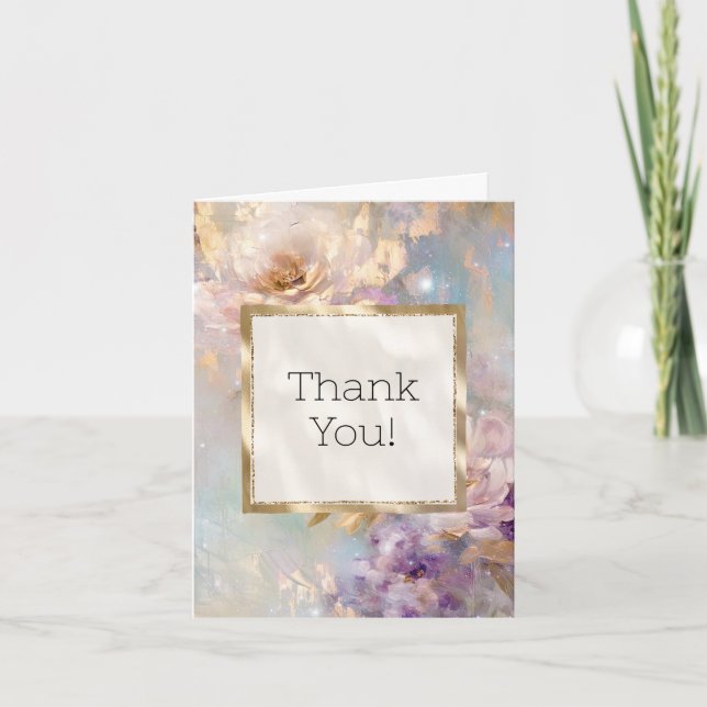 Carte De Remerciements Fleurs blanches violettes d'or féminin (Devant)
