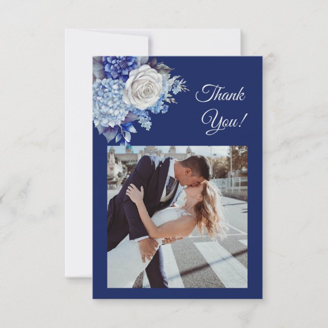 Carte De Remerciements Fleurs bleu aquarelle-Mariage- (Devant)