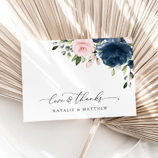 Carte De Remerciements Fleurs Bleu Marine, Fleurs Roses, Mariage Floral