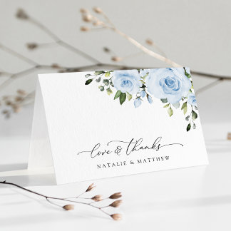 Carte De Remerciements Fleurs Bleu Poussiéreux, Verdure, Bohème, Mariage
