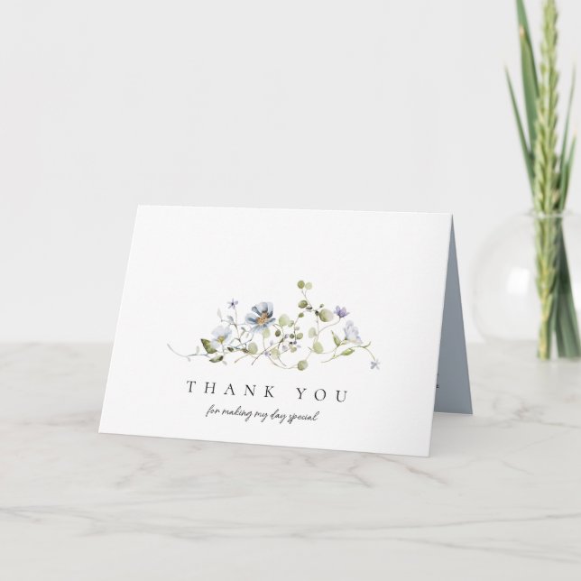 Carte De Remerciements Fleurs Bleues Aériennes | Photo de Baby Shower (Devant)