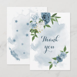 Carte De Remerciements fleurs bleues et blanches verdure