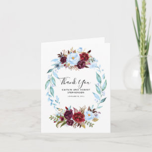 Carte De Remerciements Fleurs bleues et rouges bordeaux poussiéreuses