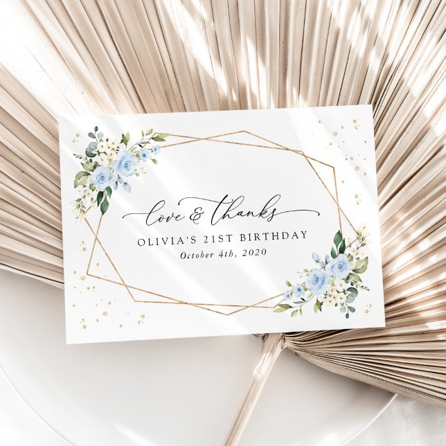 Carte De Remerciements Fleurs bleues, Fleurs blanches, Verdure, Anniversa (Créateur téléchargé)