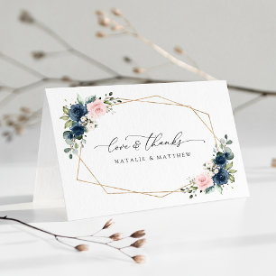 Carte De Remerciements Fleurs Bleues Marine, Fleurs Roses, Mariage Floral
