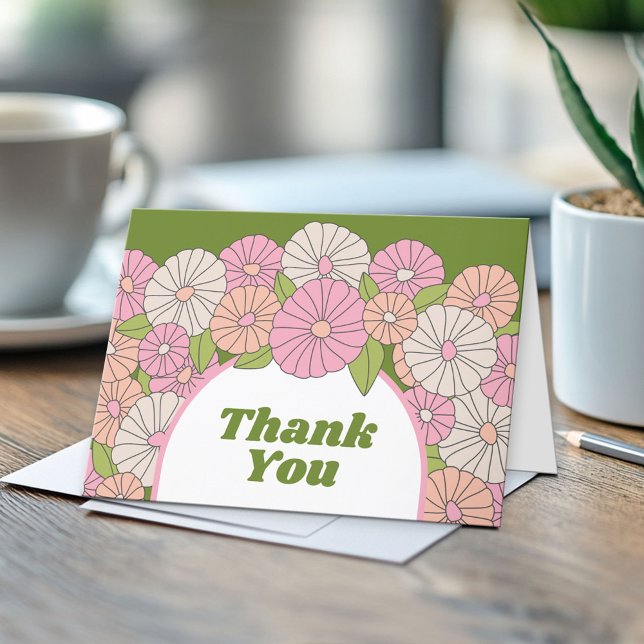 Carte De Remerciements Fleurs Boho - Rose, Vert, Coral (Custom Greeting Card)