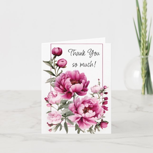 Carte De Remerciements Fleurs Bourgogne et rose avec cadre (Devant)
