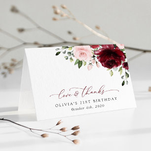 Carte De Remerciements Fleurs Bourgognes, Fleurs Roses, Boho, Anniversair