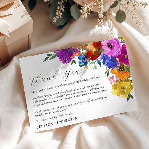 Carte De Remerciements Fleurs brillantes et audacieuses pour un anniversa